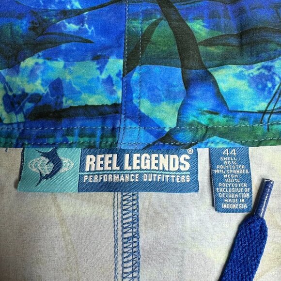 Reel Legends Fish Blue Swim Boardshorts Retro Causal Beach Size 44 - Picture 5 of 12